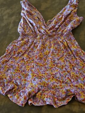 Juniors Floral Ruffle Romper Romper in Pink and Yellow